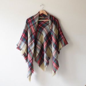 Plaid blanket scarf with fringe